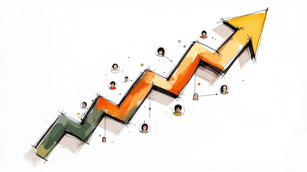 A personal trainer reviewing client progress on a chart, showing positive business growth