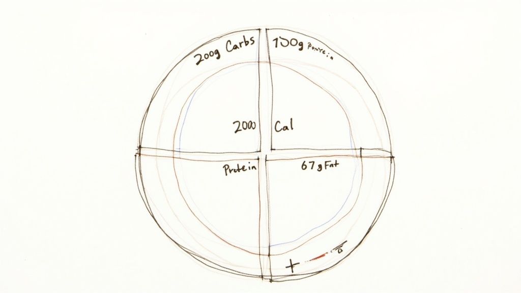 Pie chart showing a macro split for a 2000-calorie diet