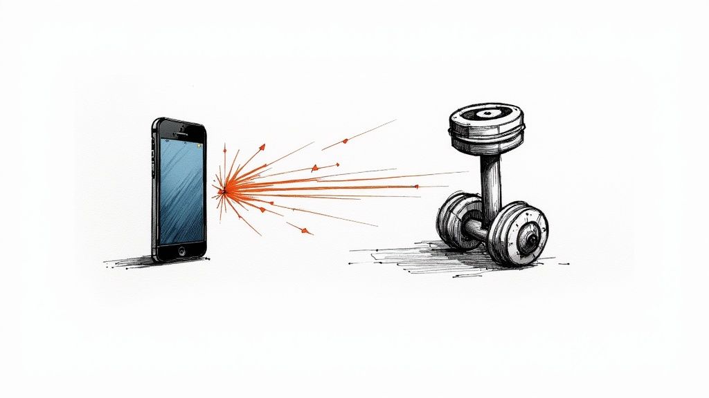 A personal trainer guiding a client through a workout in a modern gym setting.