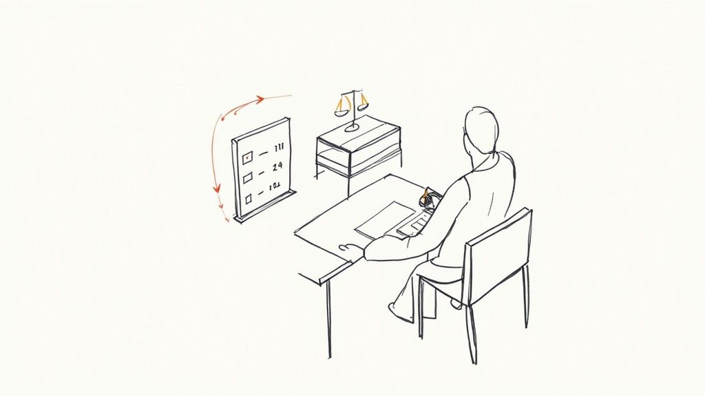 A person using a calculator with a bowl of healthy food nearby, representing the first step of calculating calorie needs.
