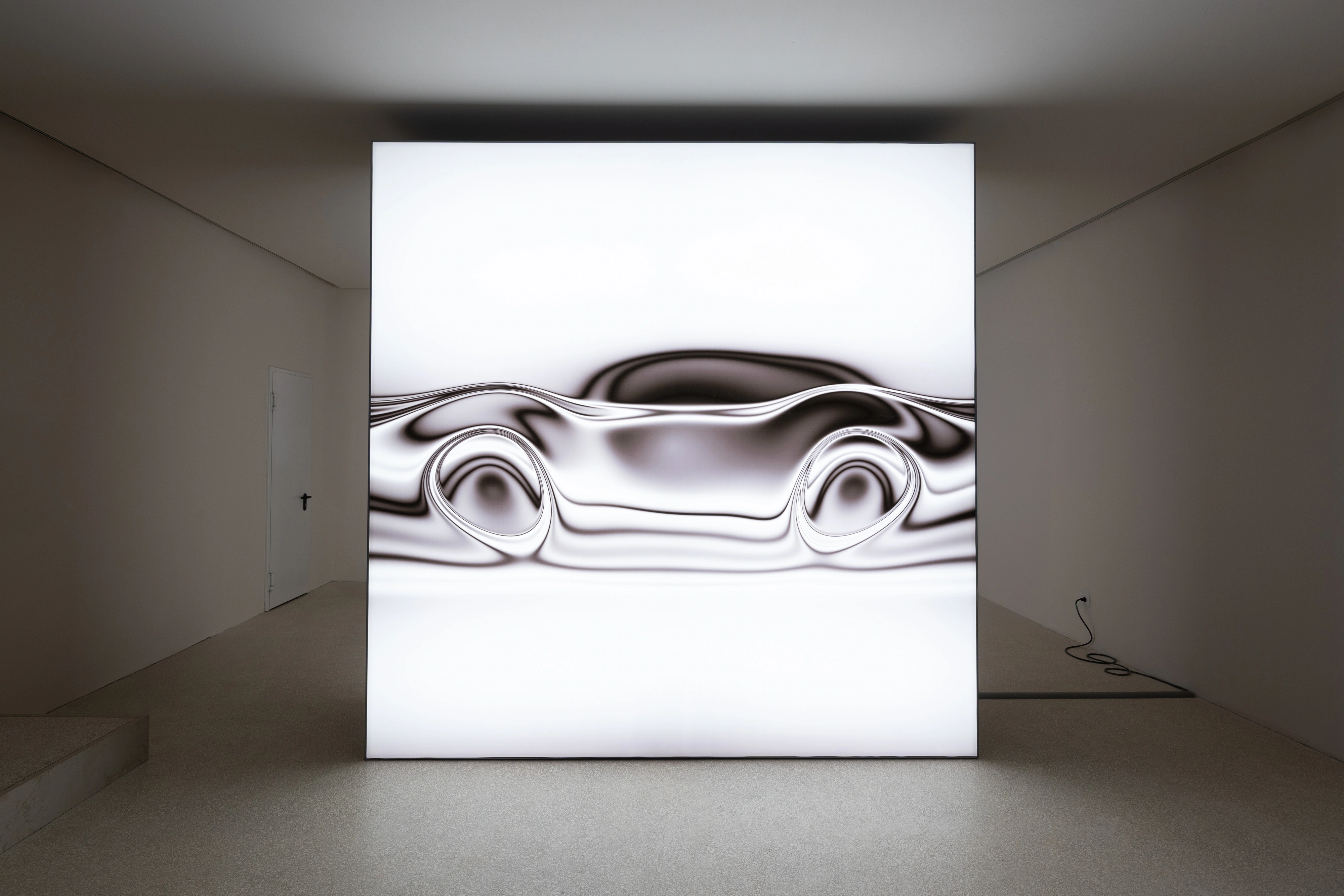 Installation views of Strange Rules at Palazzo Diedo, Venice, 2026, curated by Mat Dryhurst, Holly Herndon, Hans Ulrich Obrist and Adriana Rispoli, featuring works engaging protocol, AI, and biological research.