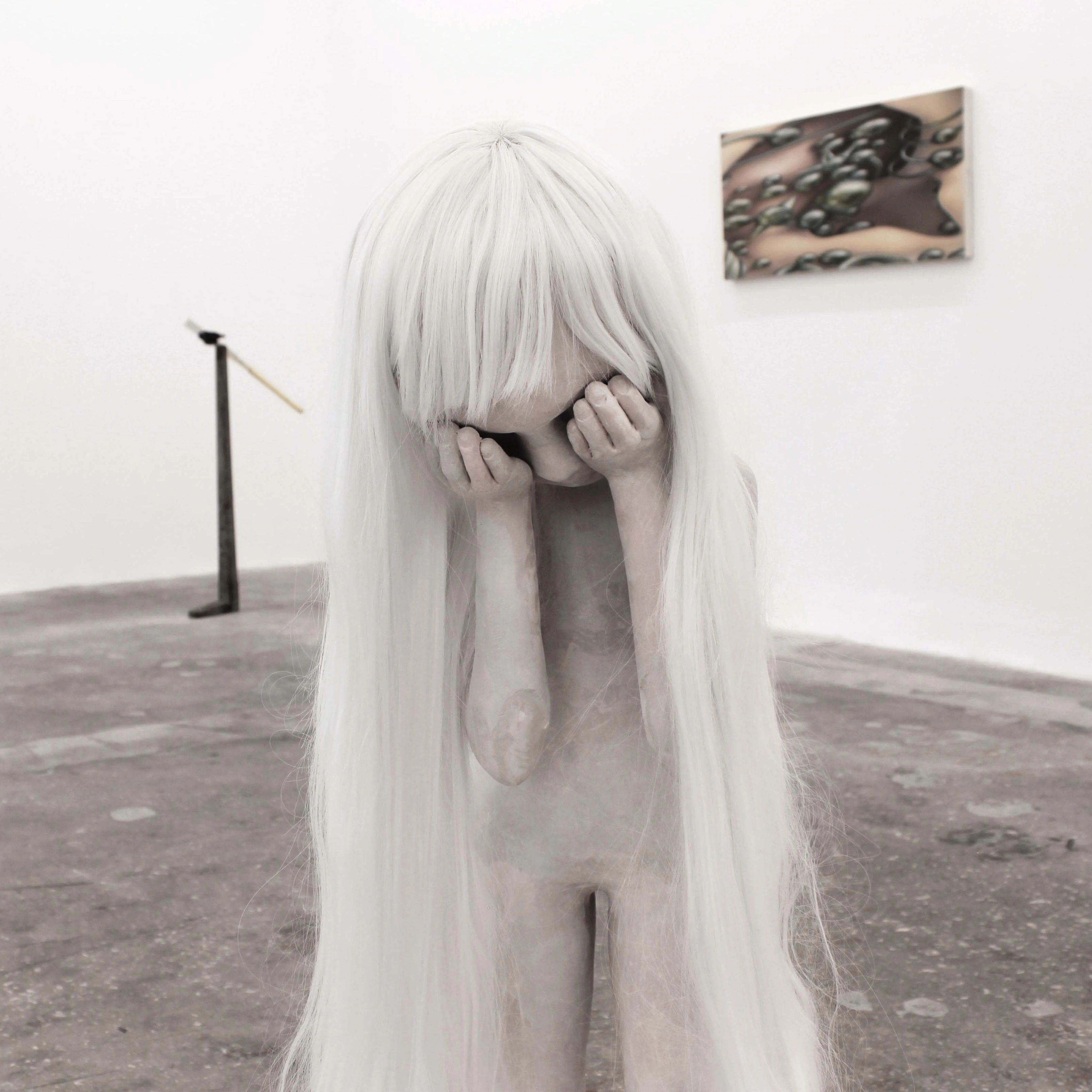 Installation view of Common Skin Fantasy at KDR, Miami, 2026, close on Alicia Bilbao's Orphaned Objecthood