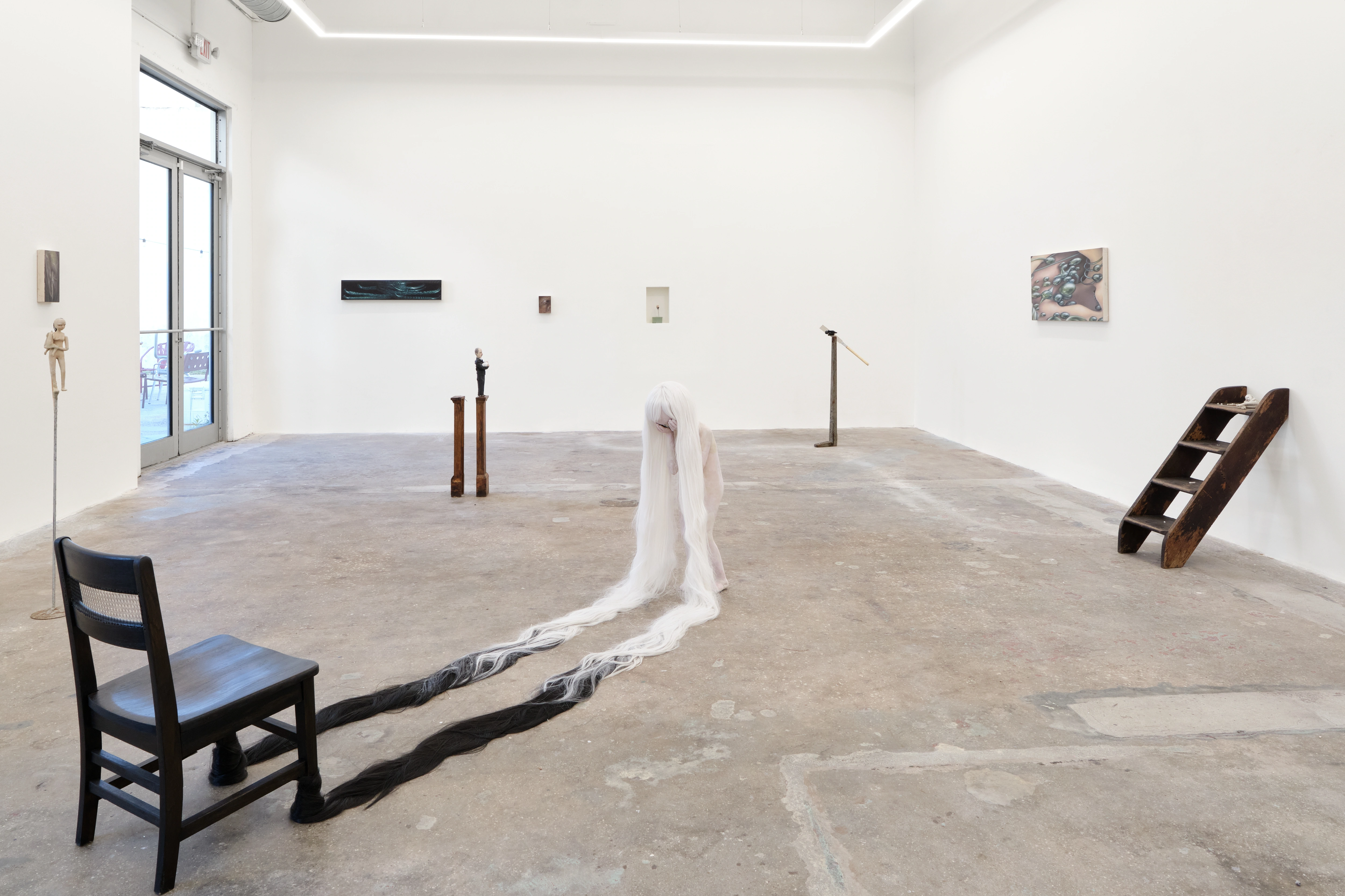 Installation view of Common Skin Fantasy by Alicia Bilbao and Alejandra Moros at KDR, Miami, 2026, wide view of the room