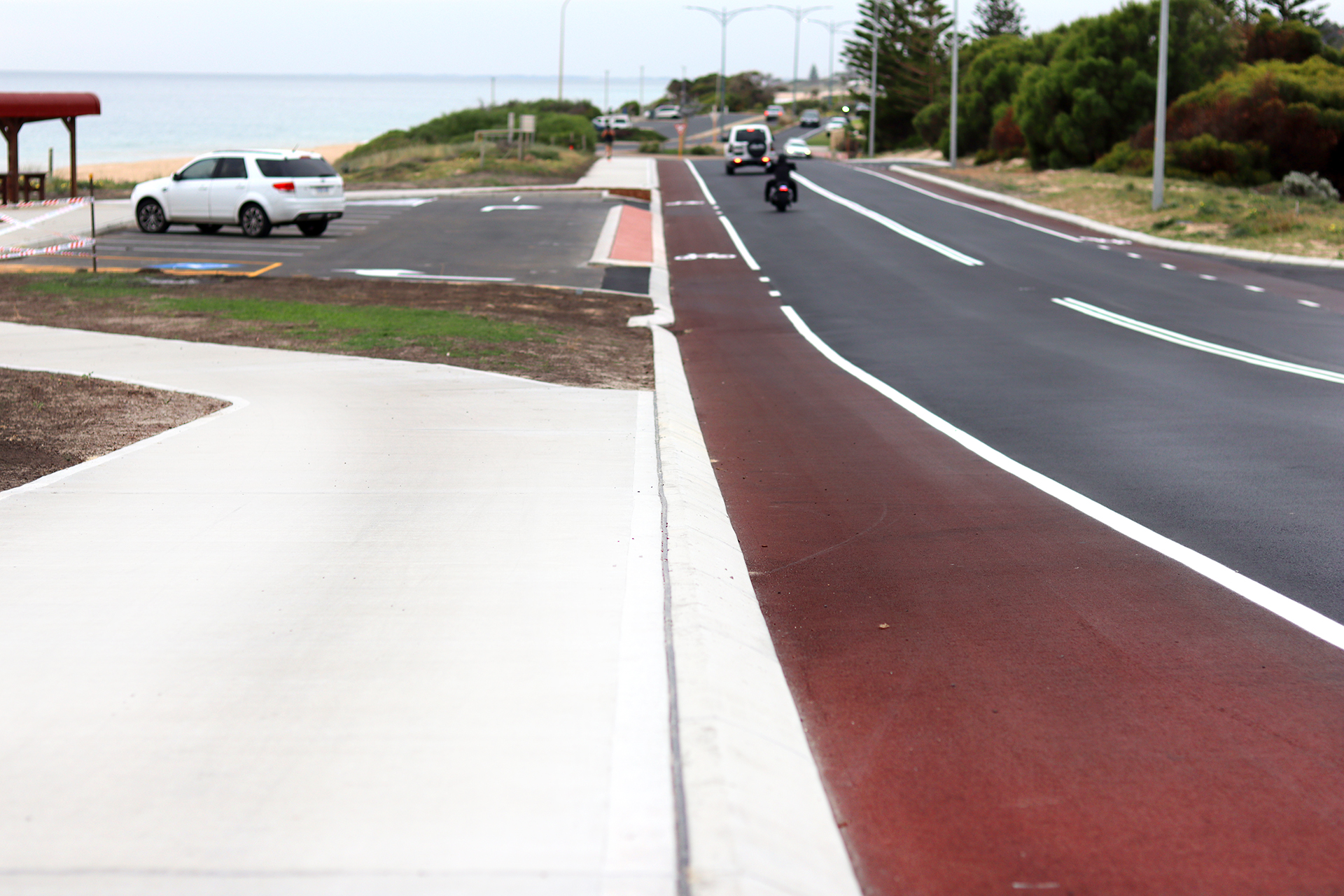kerbing alongside Ocean Drive, Bunbury. Laid by Jetline