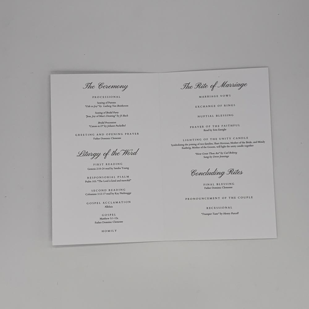 Inside of a bifold for a wedding