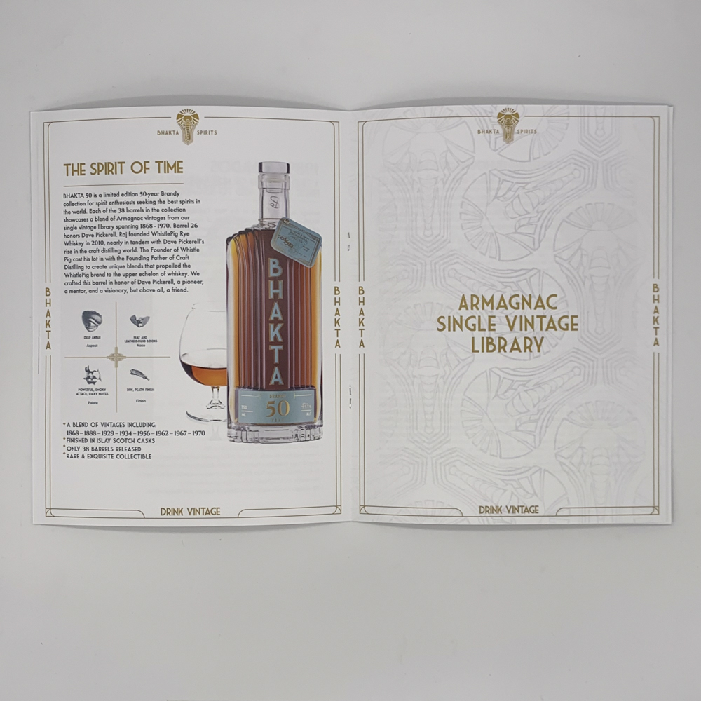 Inside of a booklet for Bhakta Spirits