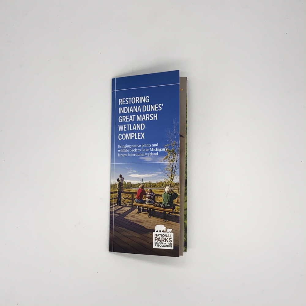 Front cover of folded brochure featuring the Indiana Dunes