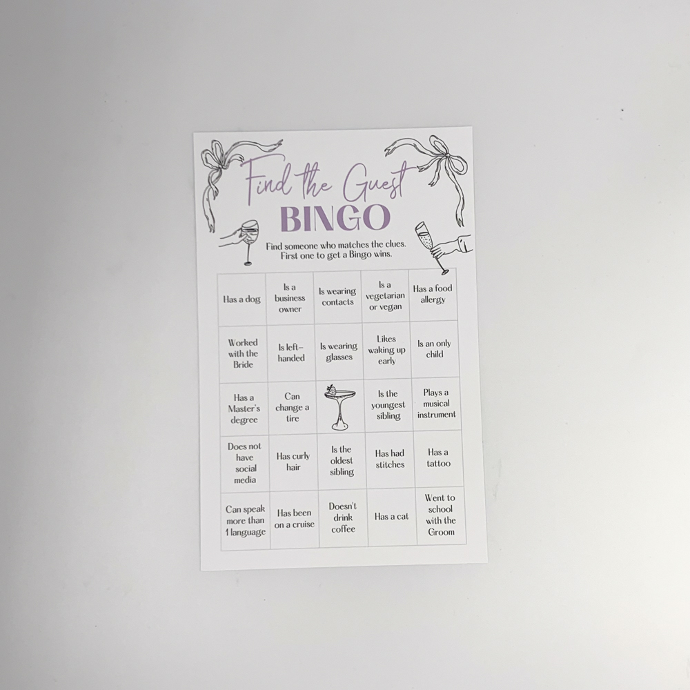 Image of a novelty bingo card for a wedding