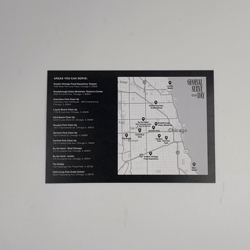 Image of the back of a postcard for Global Serve Day