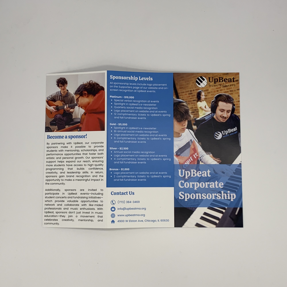 Image of an unfolded trifold for UpBeat Music School