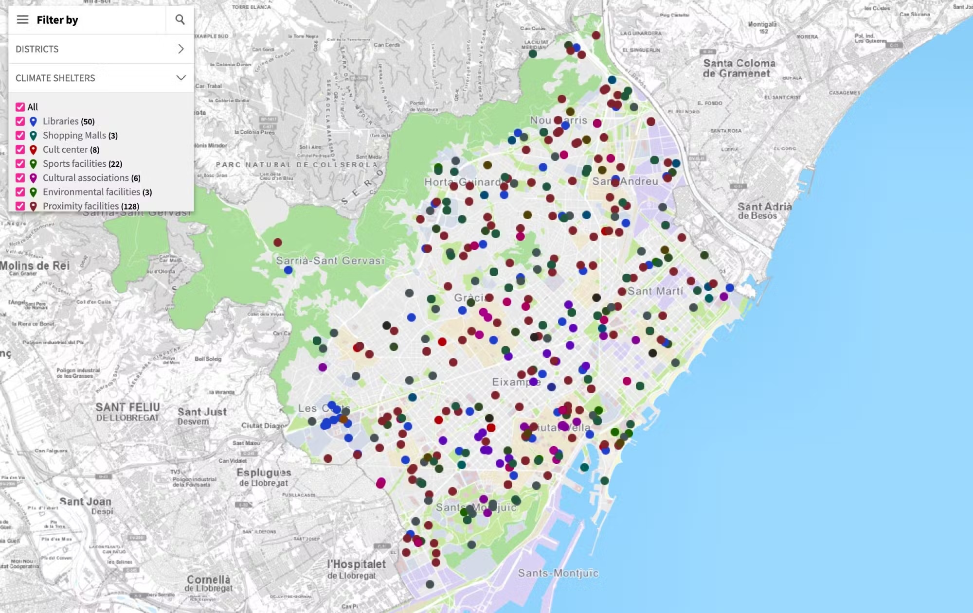 Heute lebt keine Person in Barcelona mehr als zehn Minuten von einem Shelter entfernt. In den nächsten Jahren soll das Netzwerk so weit ausgebaut werden, dass es nicht mehr als fünf Minuten sind. Ajuntament de Barcelona