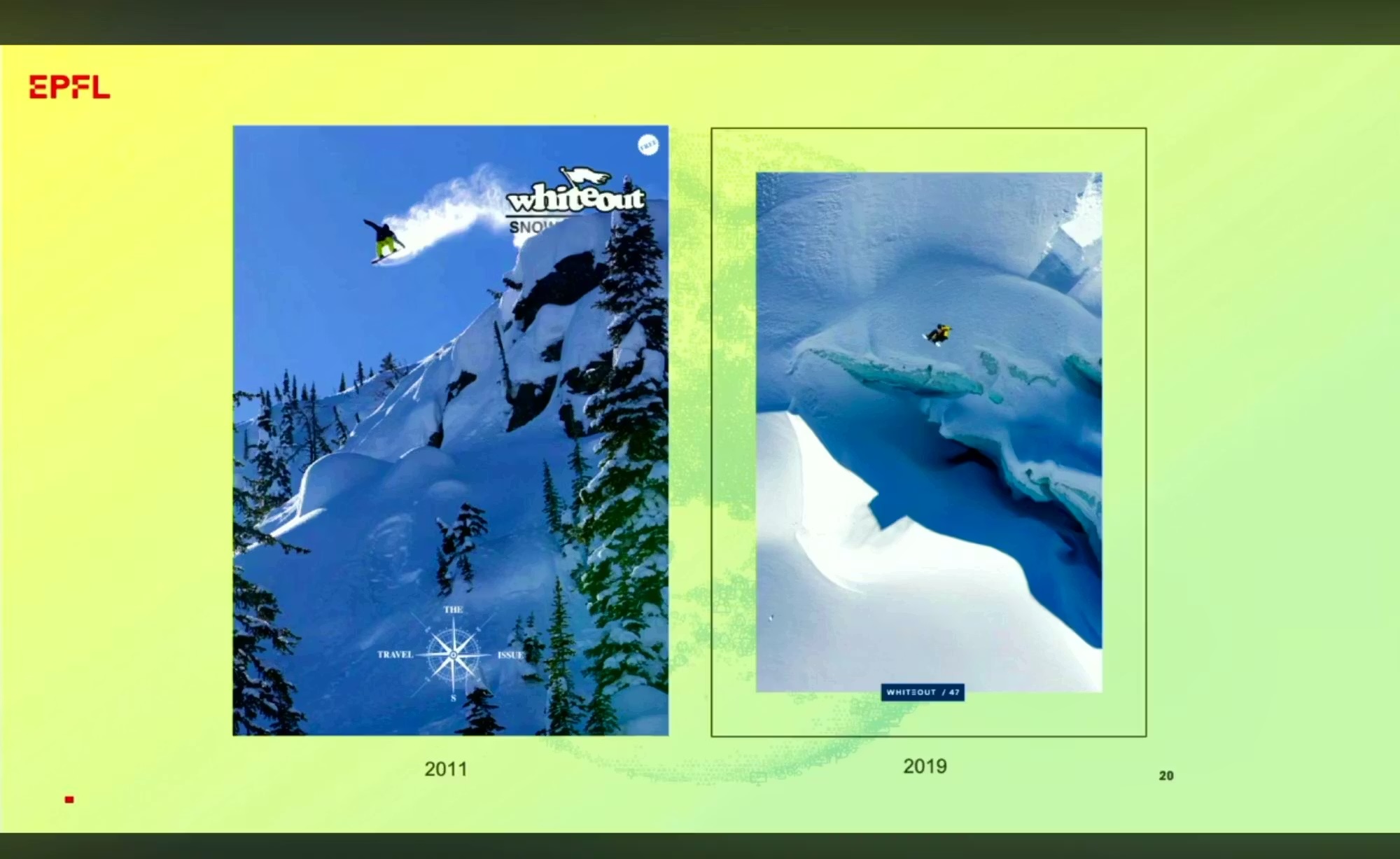 «Die Cover sehen ähnlich aus», sagt Schaer in einem Vortrag an der EPFL. Doch für jenes von 2011 wurden etwa drei Tonnen CO₂ ausgestossen – und für jenes von 2019 lediglich 0,008 Tonnen.YouTube/EPFL