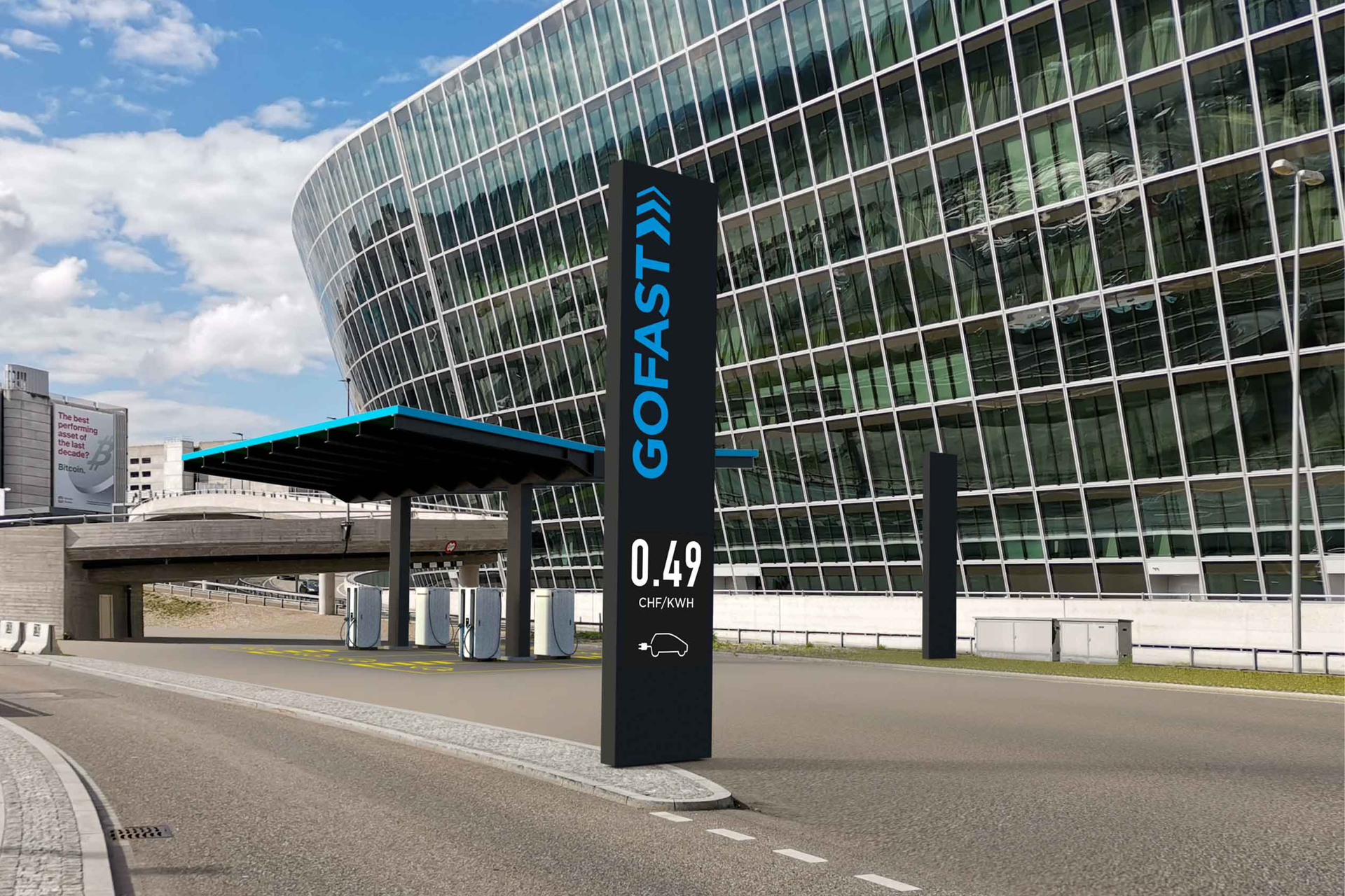 Elektroauto laden beim Flughafen Zürich.