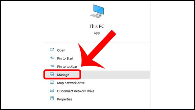 Chọn vào mục Manage 