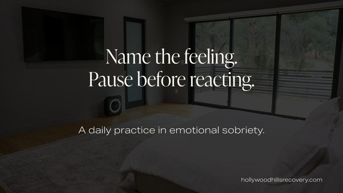 Text graphic: Name the feeling. Pause before reacting. A daily practice in emotional sobriety.