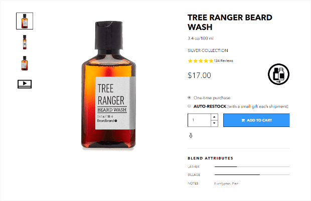 Beardbrand offers restocking nudges while allowing one-time purchase