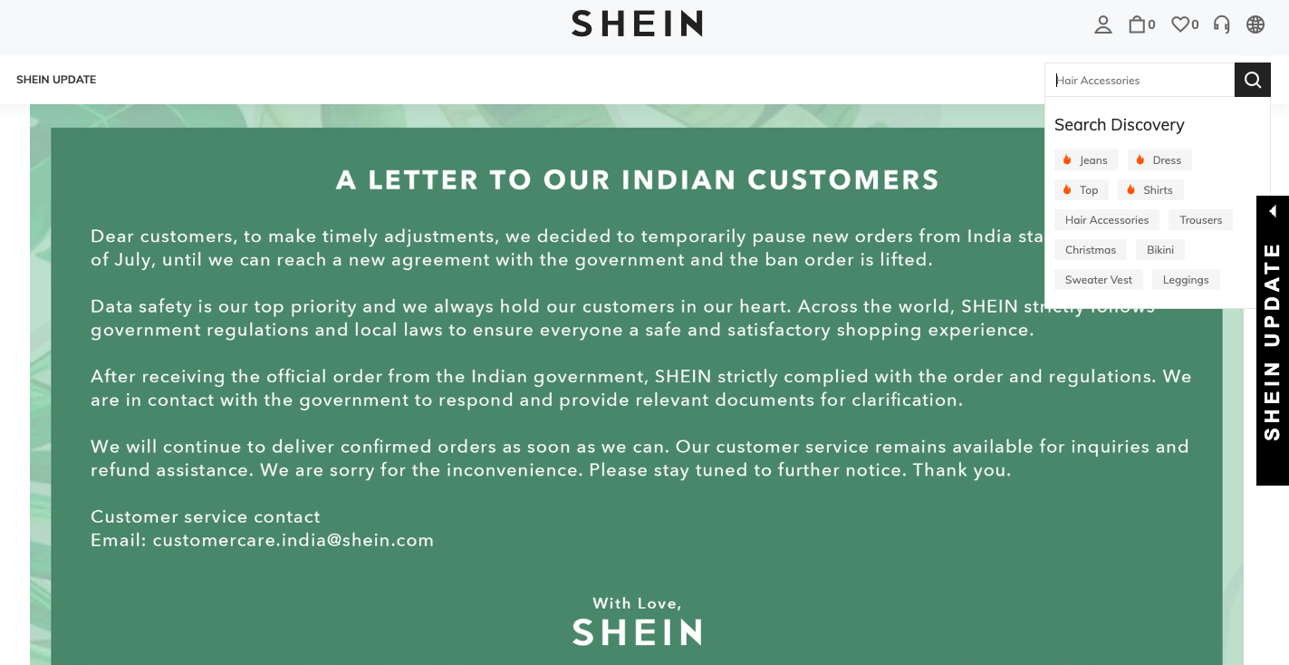 ecommerce product page optimization | shein highlights popular categories with recognizable icons