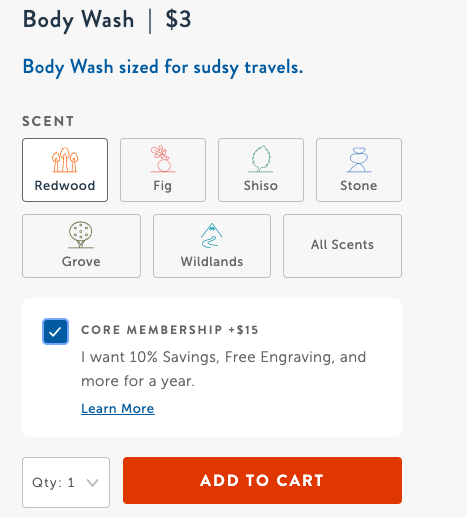 product page optimization | Harry's declares membership benefits upfront