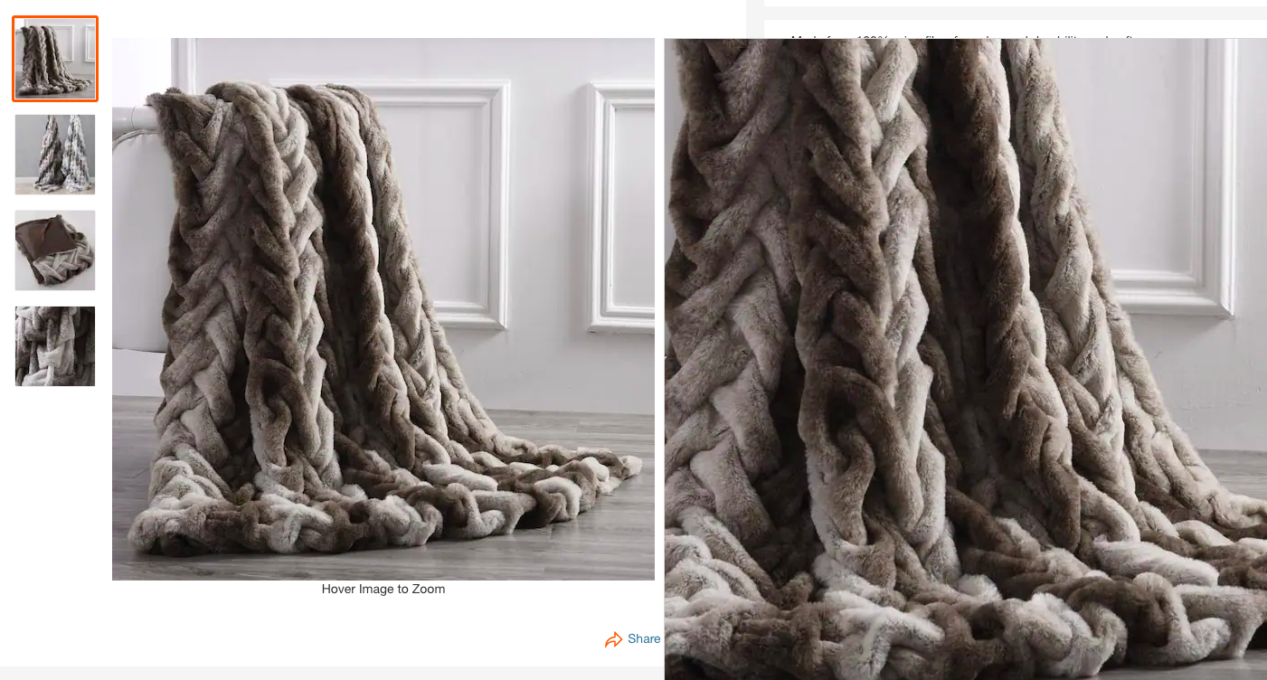 Home Depot product pages feature a hover over zoom function for images