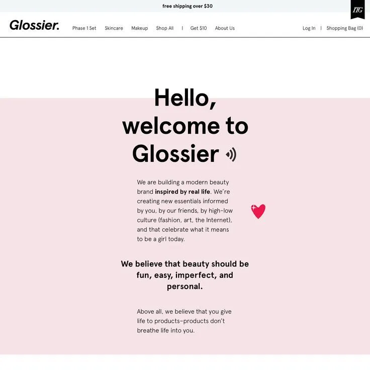 Glossier Welcome Email Example