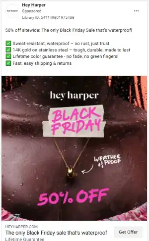 Black Friday advertising example from Hey Harper