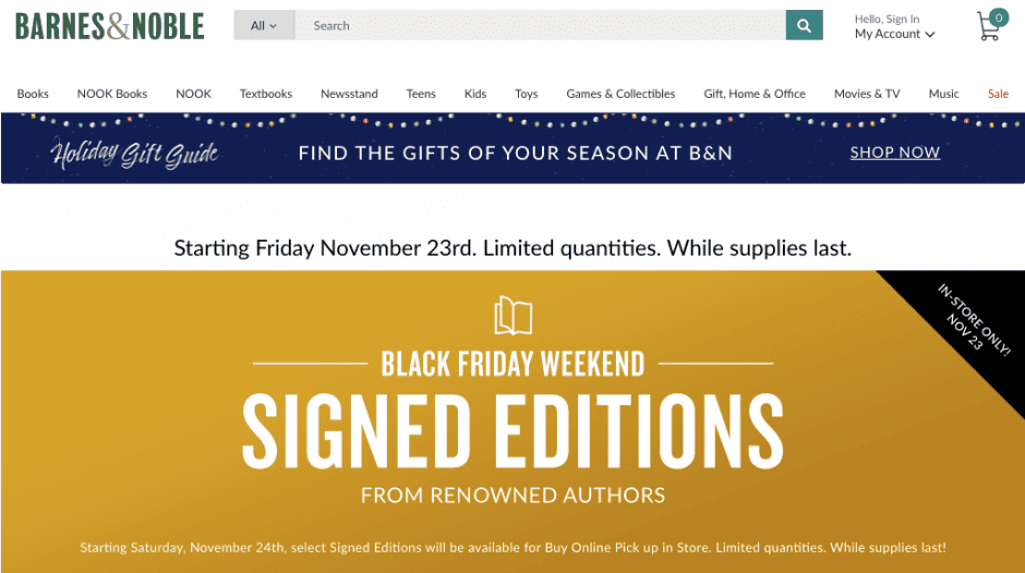 Example of discount alternatives for Black Friday by Barnes and Noble