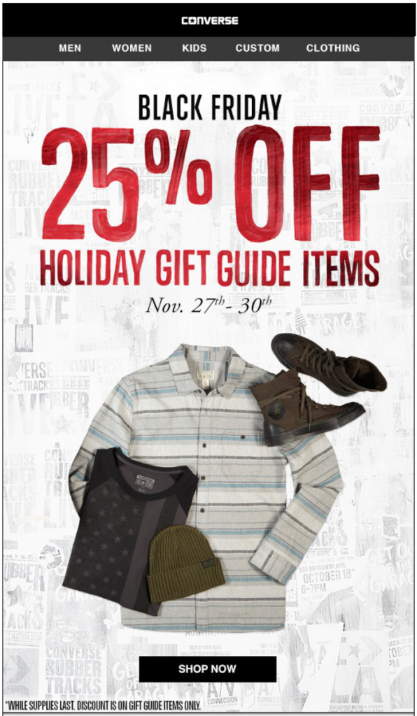 black friday advertising | black friday marketing strategy Example of a gift guide by Converse for Black Friday