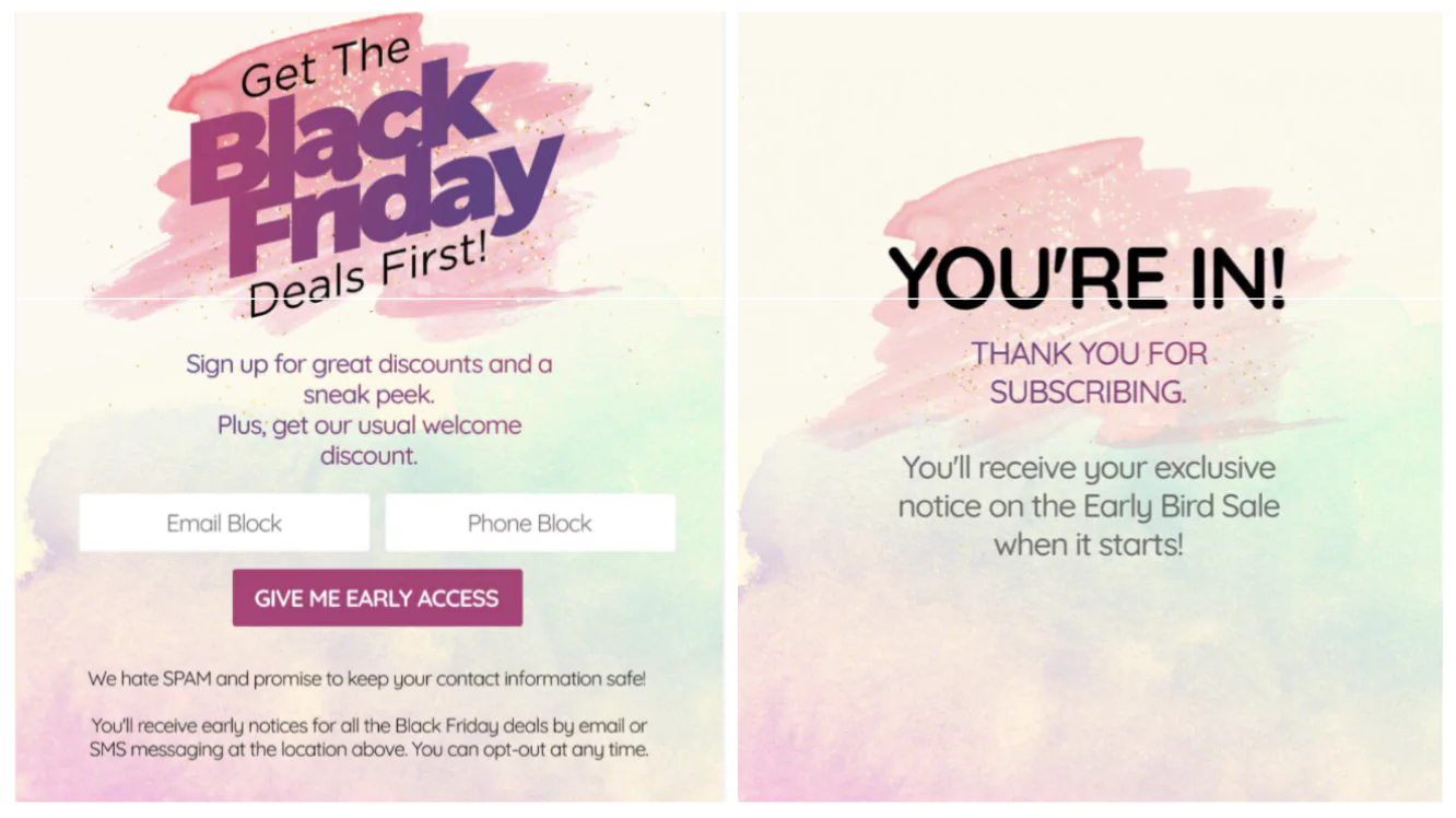 email signup form ecommerce Black Friday