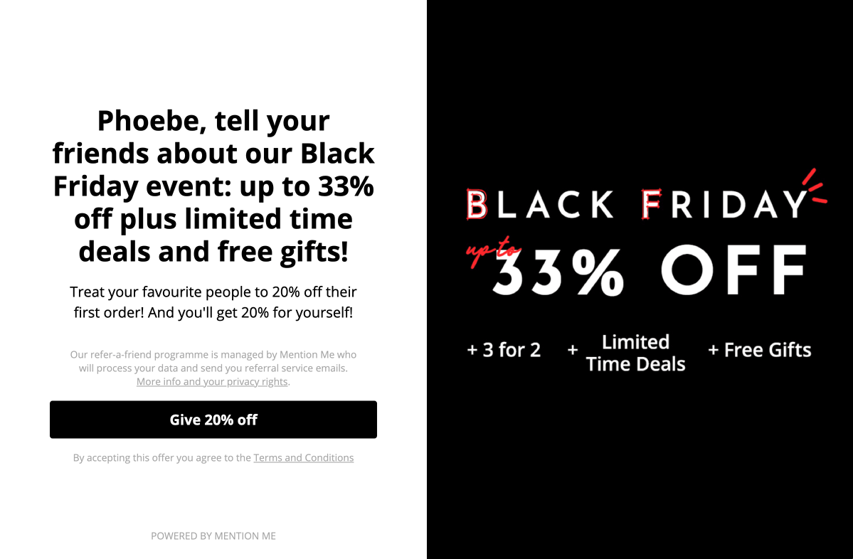 Example of referral programs for Black Friday by Feelunique