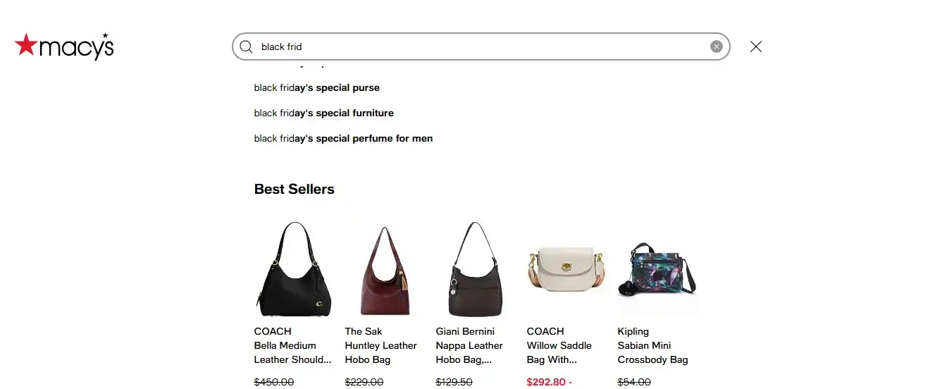 Search bar showing Black Friday specific results