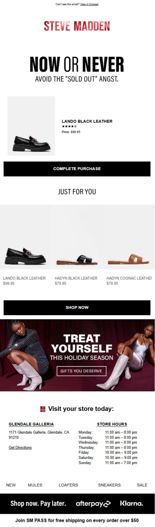 Black Friday cart abandonment email from Steve Madden