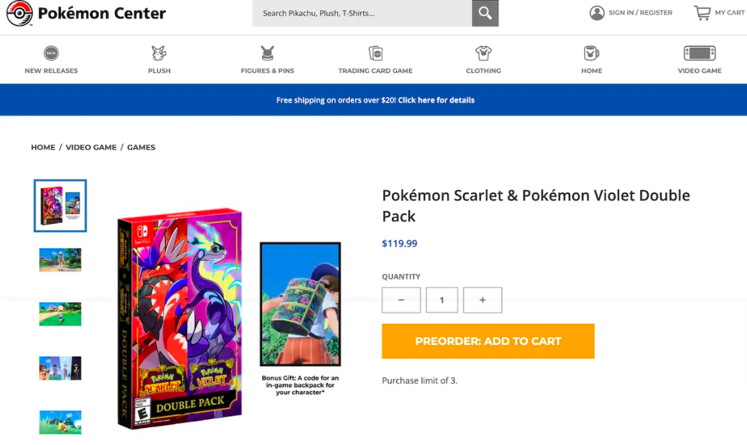 Pokémon Scarlet &  Pokémon Violet Double Pack pre-order product page