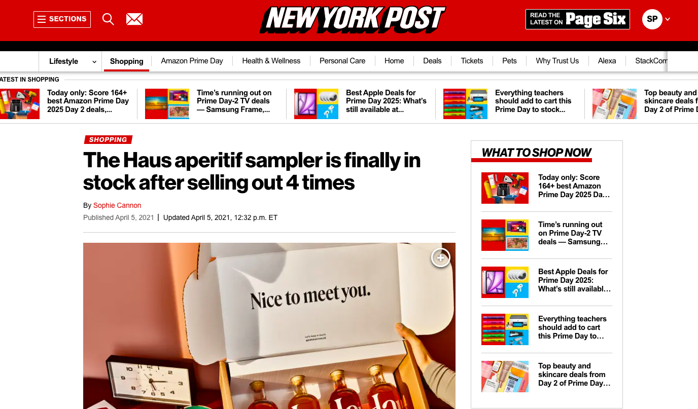 New York Post paid coverage on the Haus $40 sampler kit going out of stock