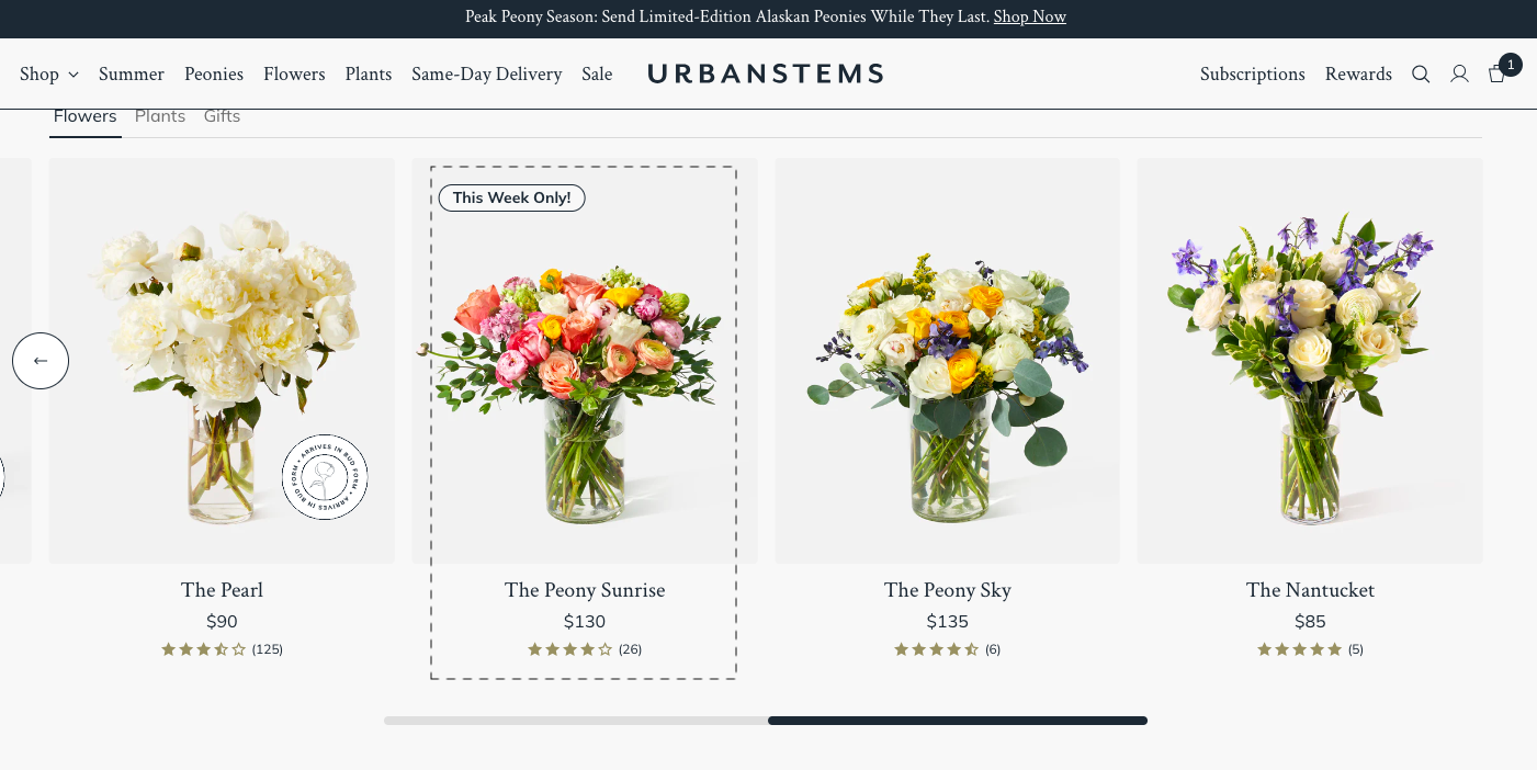 Urban Stems uses limited time product labels to increase add to cart conversions