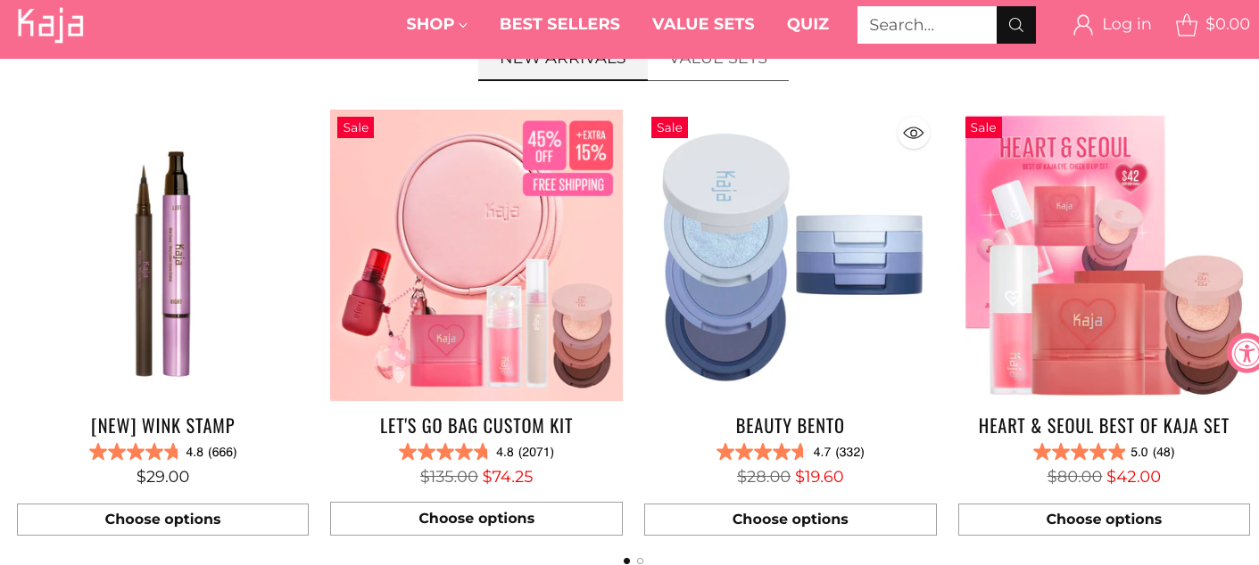 Kaja Beauty uses staged CTAs to attract shoppers to products that have multiple variants and improve cart additions