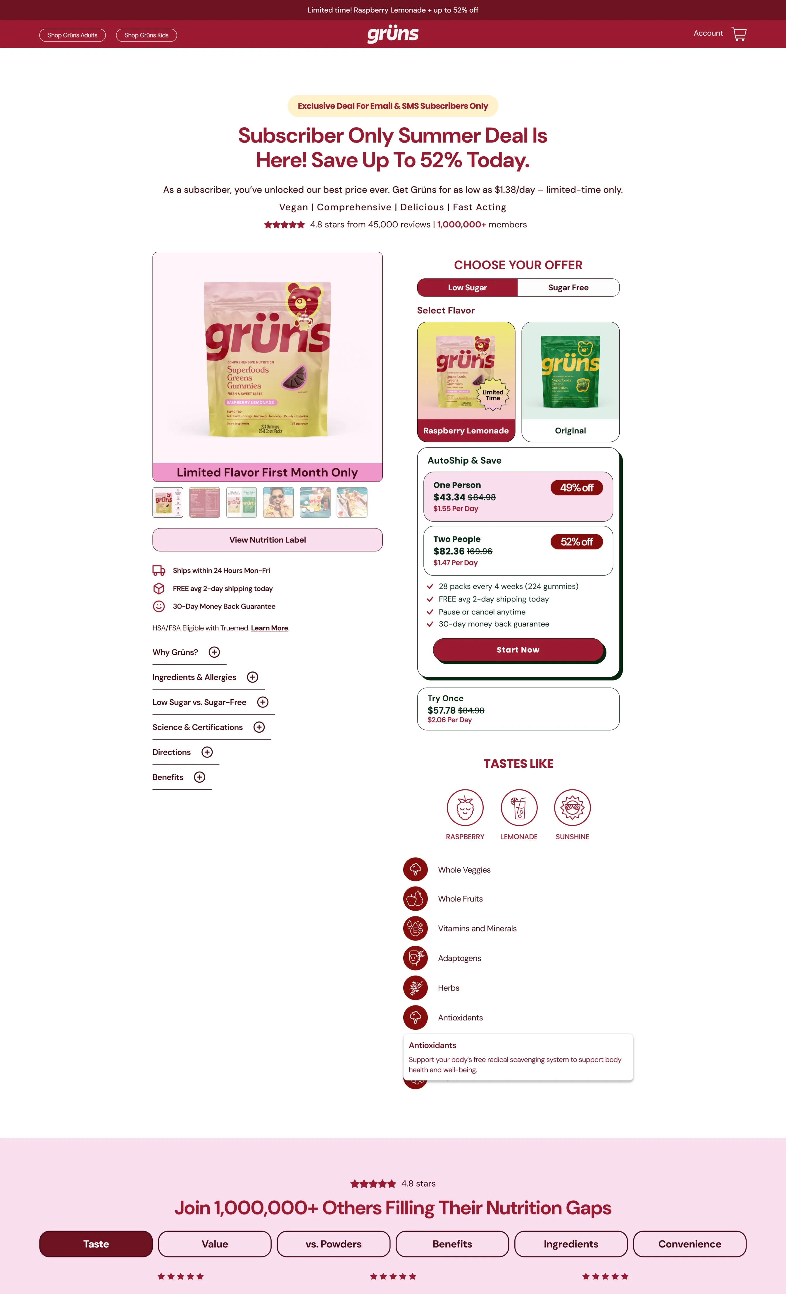 Gruns subscription pre-sell page example