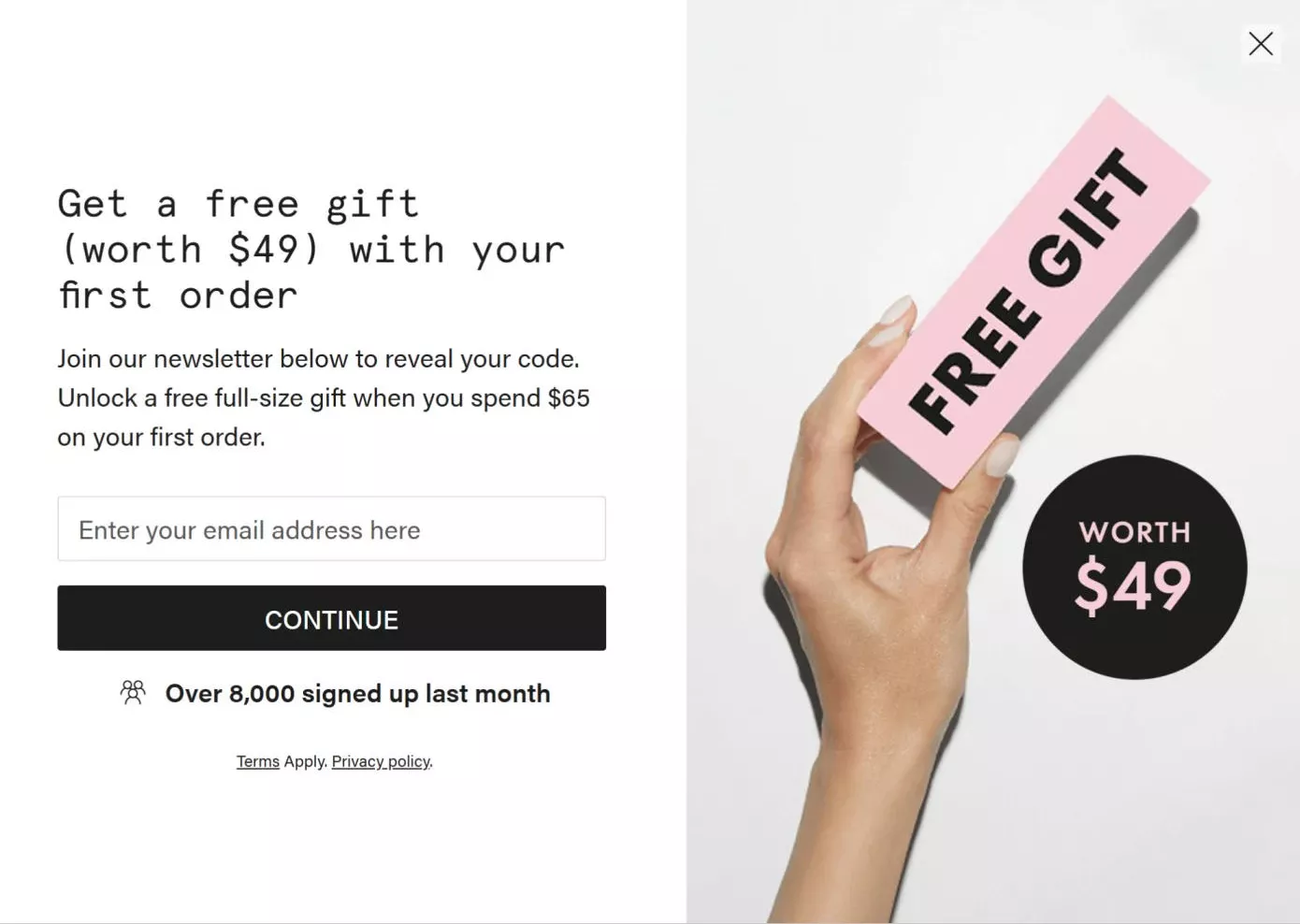 Reduce abandonments and increase sales by redirecting discount hunters to your sale pages, like Beauty Pie does in this image
