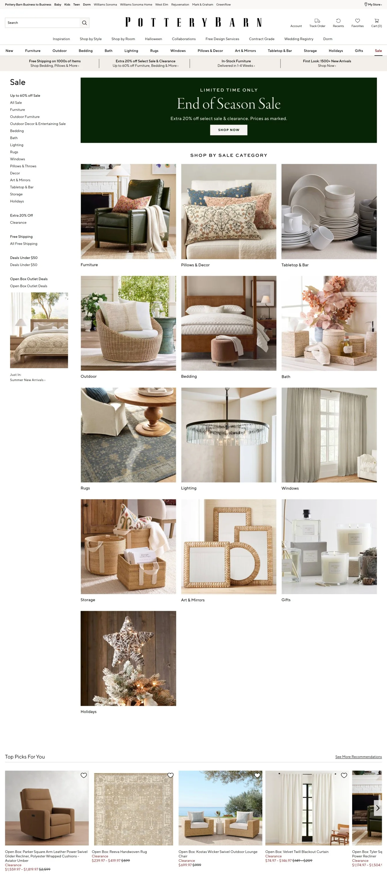 Seasonal Sale Page example from Pottery Barn