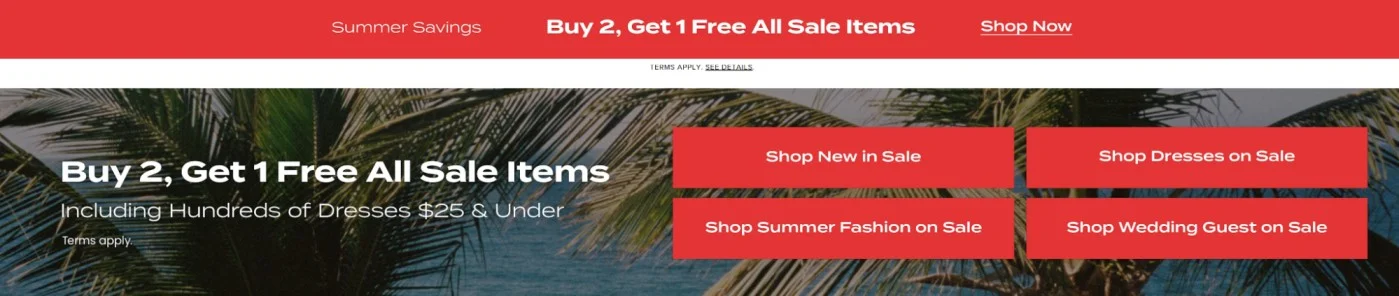 Lulu's homepage banner showing what's on sale