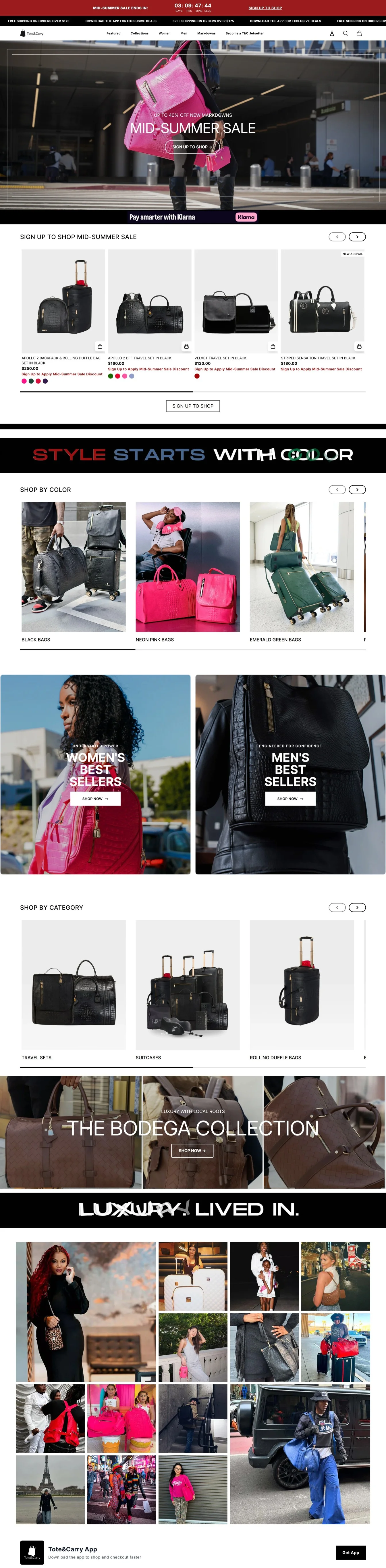 Exclusive Loyalty Sale Page Example from Tote and Carry