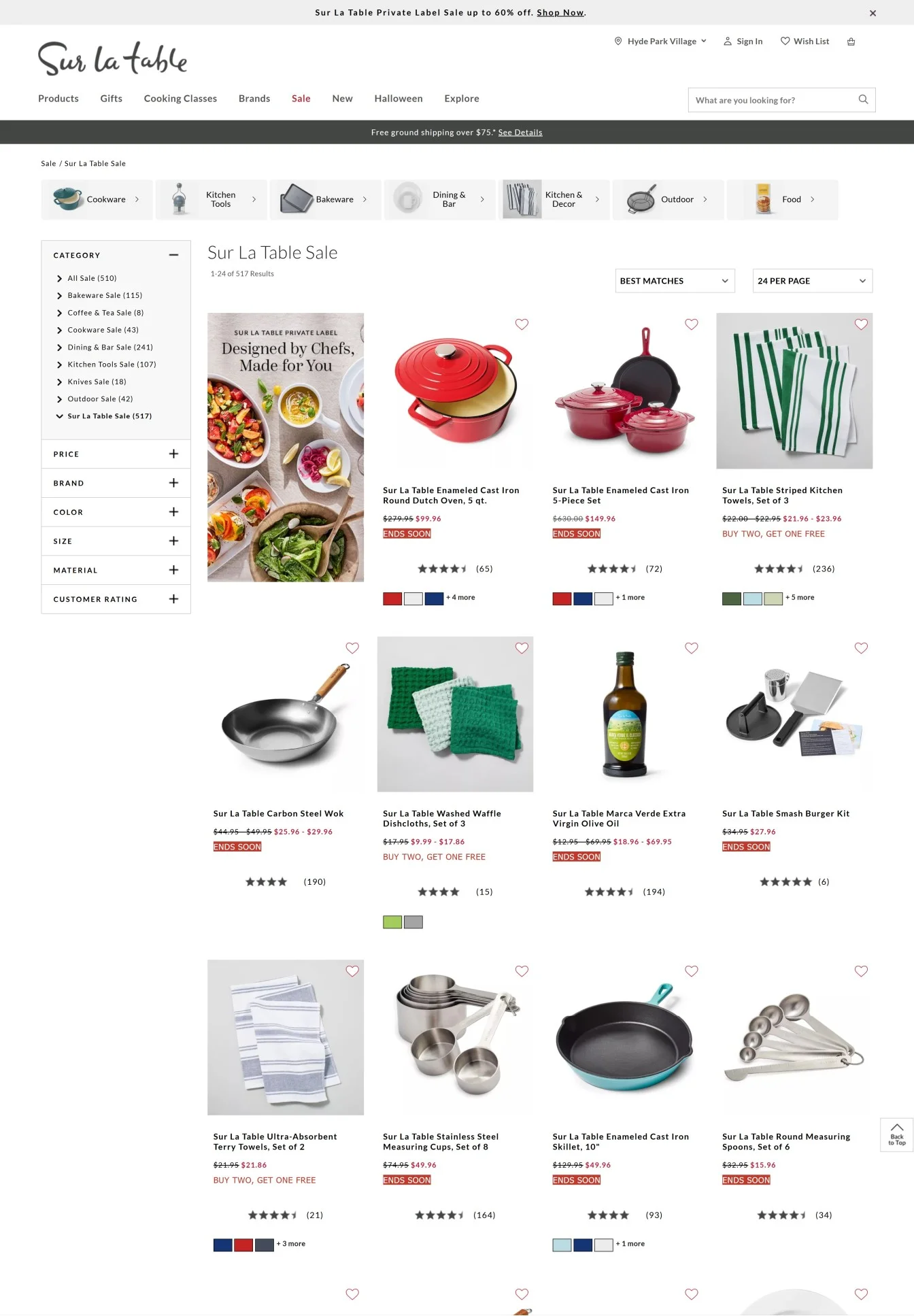 Product Category Sale Page Example from Sur La Table