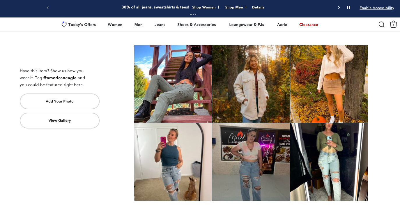 American Eagle user generated content example where shoppers can upload photos directly to the site