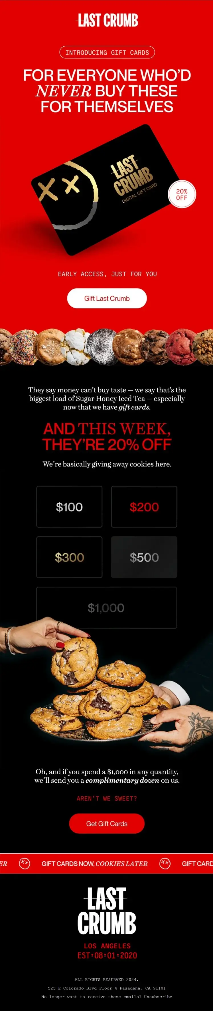 Black Friday email idea promoting gift cards as presents from Last Crumb