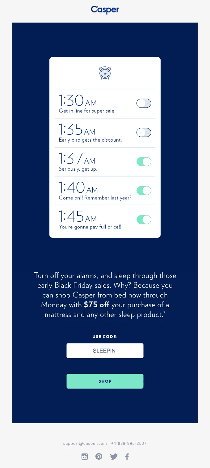 Black Friday messaging that flips urgency from Casper