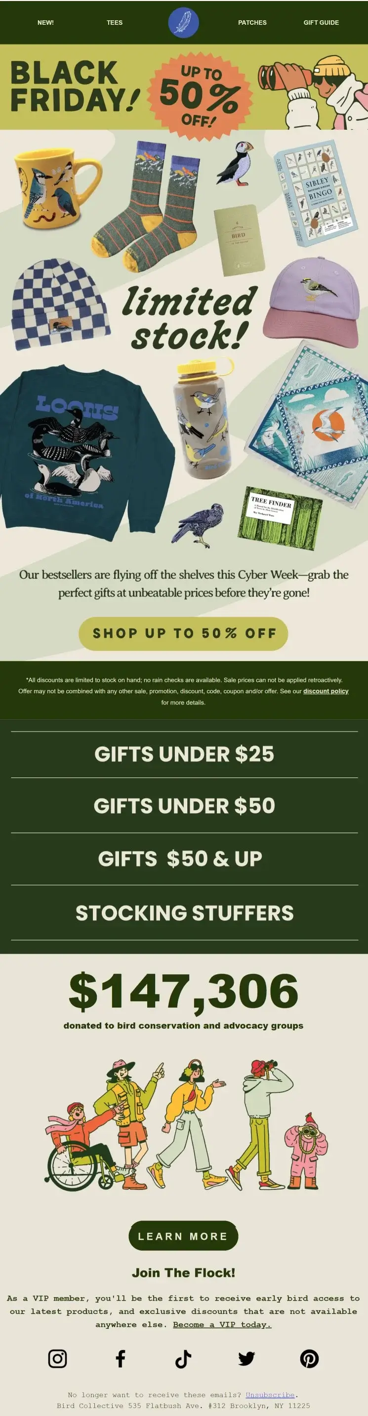 Best Black Friday email campaigns with product plus purpose from Bird Collective