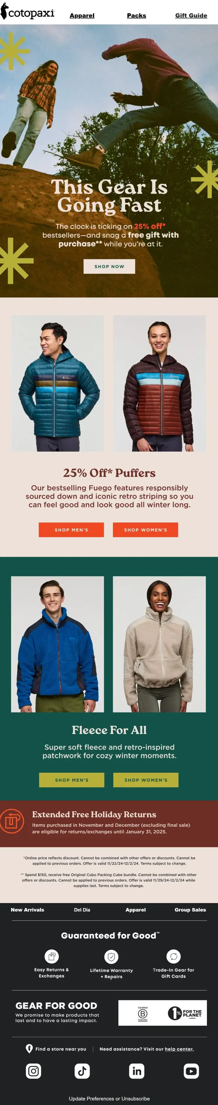 Selling fast Black Friday emails example from Cotopaxi