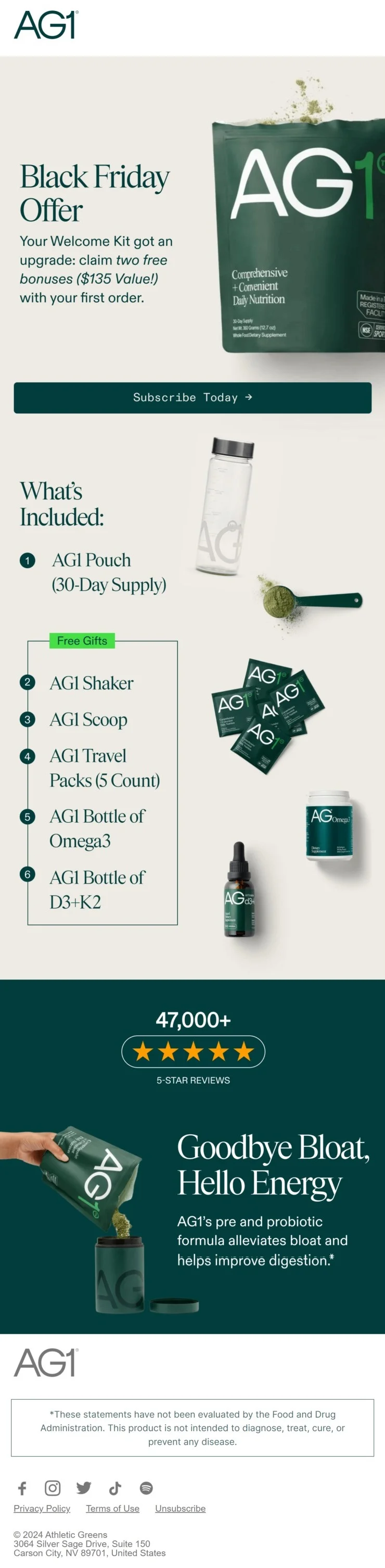 Black Friday email upgrade with enhanced welcome offer from Athletic Greens