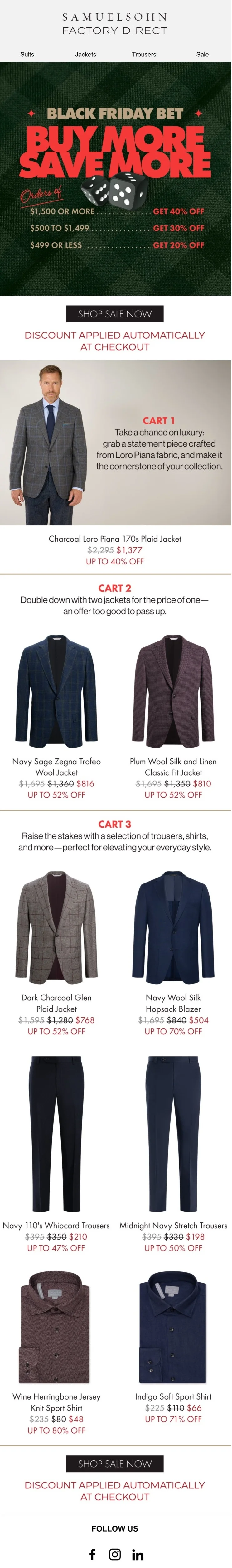 Ready-to-shop Black Friday email campaign example from Samuelson Factory Direct