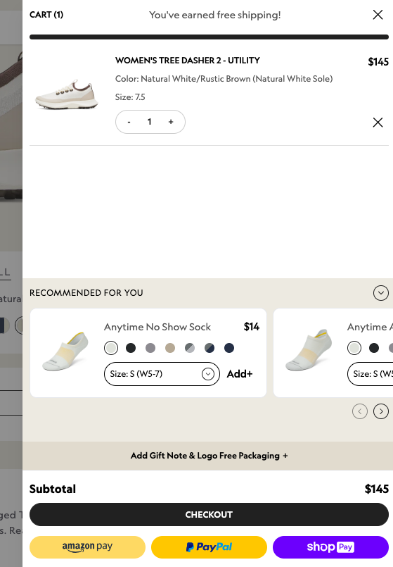Allbirds one click purchase example