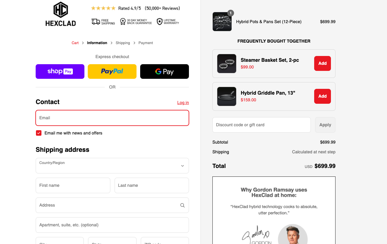 Hexclad one click checkout example